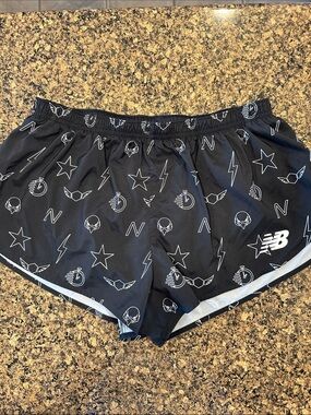 New Balance Black Athletic Shorts with White Graphic Icons
